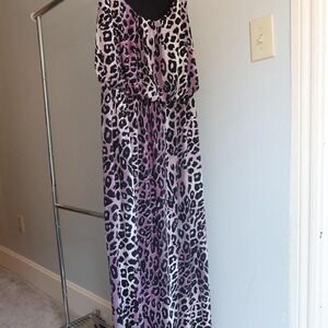 Robbie Bee Purple and black maxi dress with leopard print 2000s Vintage Retro